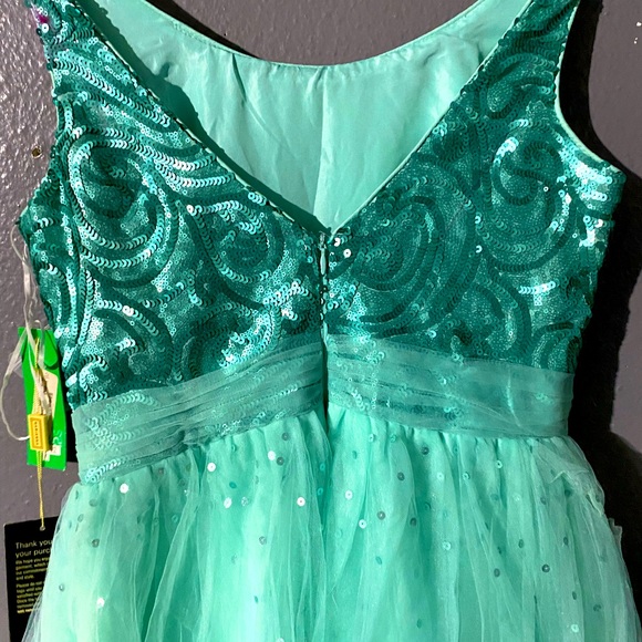 MINT GREEN SEQUIN AND TULE FORMAL LONG DRESS - Picture 10 of 13
